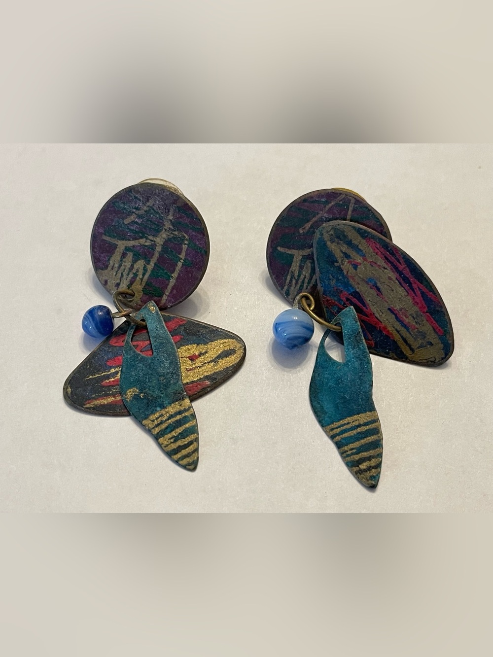 Vintage Enamel Metal Pierced Earrings 💎 ON SALE
